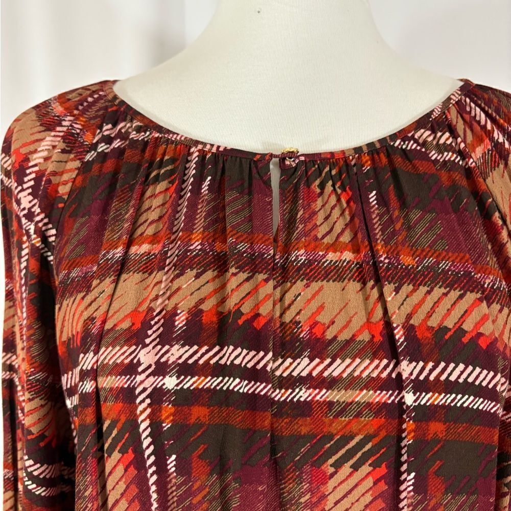 NWOT Talbots Brown/Orange Plaid Long Sleeve Top - Picture 3 of 6